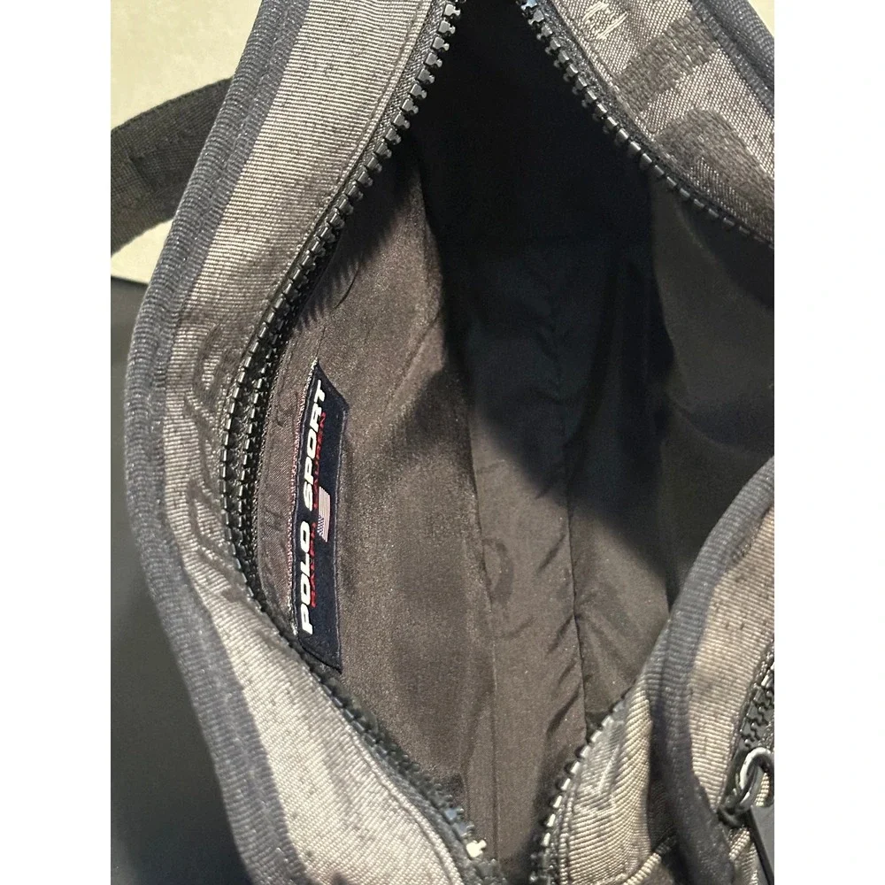 Polo Sport Ralph Lauren Crossbody Bag Grey Black Jacquard Logo Vintage Side Bag